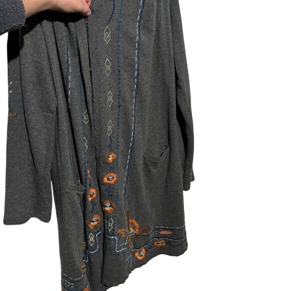 Caite + Athleta Anthropologie Boho Embroidered Floral Duster Hooded Aztec Sweate - Picture 2 of 12